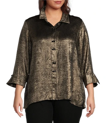 Ali Miles Plus Size Wire Collar 3/4 Sleeve Button-Front Tunic