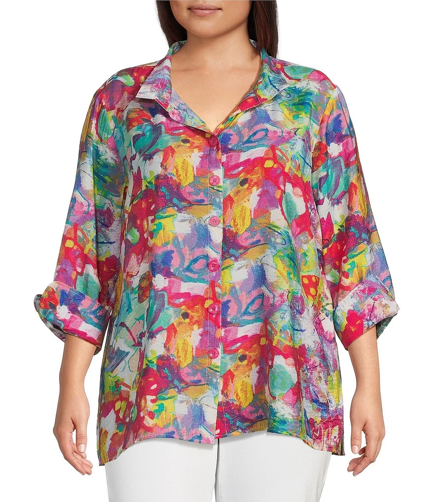 Ali Miles Plus Size Wire Collar 3/4 Sleeve Woven Blouse