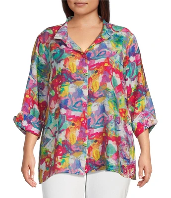 Ali Miles Plus Size Wire Collar 3/4 Sleeve Woven Blouse