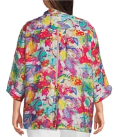 Ali Miles Plus Size Wire Collar 3/4 Sleeve Woven Blouse