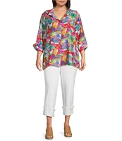 Ali Miles Plus Size Wire Collar 3/4 Sleeve Woven Blouse