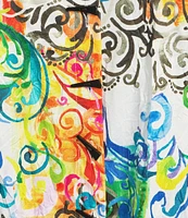 Ali Miles Plus Size Woven Abstract Multi Print Point Collar 3/4 Roll-Tab Sleeve Button-Front Tunic