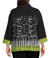 Ali Miles Plus Size Woven Abstract Print Point Collar 3/4 Sleeve Button-Front Tunic