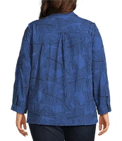 Ali Miles Plus Size Woven Allover Floral Embroidered Point Collar Long Sleeve Button Front Tunic