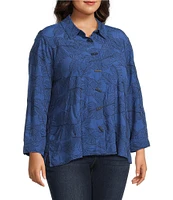 Ali Miles Plus Size Woven Allover Floral Embroidered Point Collar Long Sleeve Button Front Tunic