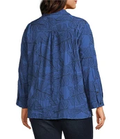 Ali Miles Plus Size Woven Allover Floral Embroidered Point Collar Long Sleeve Button Front Tunic