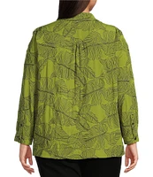 Ali Miles Plus Size Woven Allover Floral Embroidered Point Collar Long Sleeve Button Front Tunic