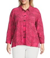 Ali Miles Plus Size Woven Allover Floral Embroidered Point Collar Long Sleeve Button Front Tunic