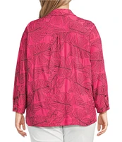 Ali Miles Plus Size Woven Allover Floral Embroidered Point Collar Long Sleeve Button Front Tunic