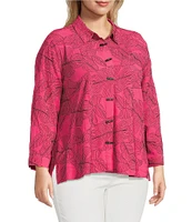 Ali Miles Plus Size Woven Allover Floral Embroidered Point Collar Long Sleeve Button Front Tunic