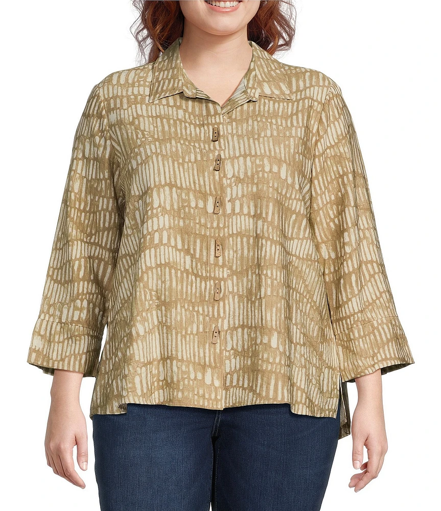 Ali Miles Plus Size Woven Button Front Point Collar Tunic