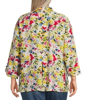 Ali Miles Plus Size Woven Floral Wire Collar 3/4 Sleeve Button-Front Tunic