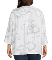 Ali Miles Plus Size Woven Geometric Print Point Collar 3/4 Sleeve Button-Front Tunic