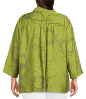 Ali Miles Plus Size Woven Geometric Print Point Collar 3/4 Sleeve Button-Front Tunic