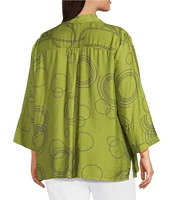 Ali Miles Plus Size Woven Geometric Print Point Collar 3/4 Sleeve Button-Front Tunic