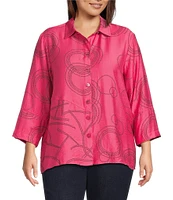 Ali Miles Plus Size Woven Geometric Print Point Collar 3/4 Sleeve Button-Front Tunic