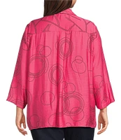 Ali Miles Plus Size Woven Geometric Print Point Collar 3/4 Sleeve Button-Front Tunic