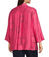 Ali Miles Plus Size Woven Geometric Print Point Collar 3/4 Sleeve Button-Front Tunic
