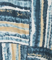 Ali Miles Plus Size Woven Linen Blend Abstract Stripe Round Neck Elbow Sleeve Sharkbite Hem Tunic