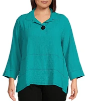 Ali Miles Plus Size Woven Point Collar 3/4 Sleeve Top