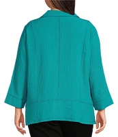 Ali Miles Plus Size Woven Point Collar 3/4 Sleeve Top