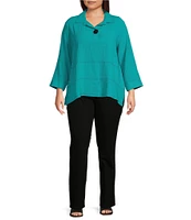 Ali Miles Plus Size Woven Point Collar 3/4 Sleeve Top