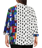 Ali Miles Plus Size Woven Printed Point Collar 3/4 Sleeve Button Front Tunic