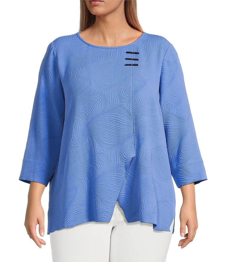 Ali Miles Plus Size Woven Round Neck 3/4 Sleeve Tunic