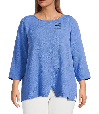 Ali Miles Plus Size Woven Round Neck 3/4 Sleeve Tunic