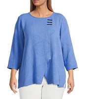 Ali Miles Plus Size Woven Round Neck 3/4 Sleeve Tunic