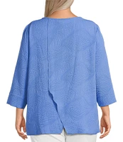 Ali Miles Plus Size Woven Round Neck 3/4 Sleeve Tunic