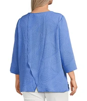 Ali Miles Plus Size Woven Round Neck 3/4 Sleeve Tunic
