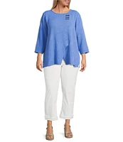 Ali Miles Plus Size Woven Round Neck 3/4 Sleeve Tunic