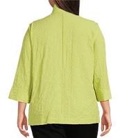Ali Miles Plus Size Woven Textured Wire Collar 3/4 Sleeve Button Front Tunic