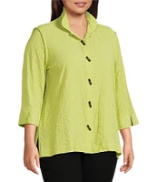 Ali Miles Plus Size Woven Textured Wire Collar 3/4 Sleeve Button Front Tunic