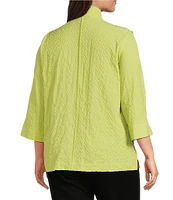 Ali Miles Plus Size Woven Textured Wire Collar 3/4 Sleeve Button Front Tunic