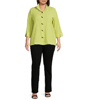 Ali Miles Plus Size Woven Textured Wire Collar 3/4 Sleeve Button Front Tunic