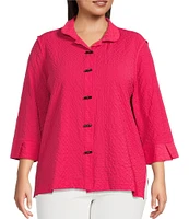 Ali Miles Plus Size Woven Textured Wire Collar 3/4 Sleeve Button Front Tunic