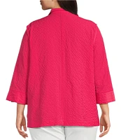 Ali Miles Plus Size Woven Textured Wire Collar 3/4 Sleeve Button Front Tunic
