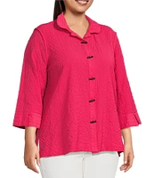 Ali Miles Plus Size Woven Textured Wire Collar 3/4 Sleeve Button Front Tunic