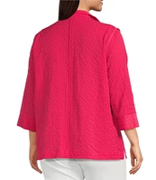Ali Miles Plus Size Woven Textured Wire Collar 3/4 Sleeve Button Front Tunic