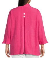 Ali Miles Plus Size Woven Wire Collar 3/4 Sleeve Button-Front Tunic