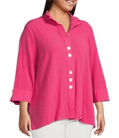 Ali Miles Plus Size Woven Wire Collar 3/4 Sleeve Button-Front Tunic
