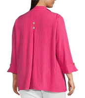 Ali Miles Plus Size Woven Wire Collar 3/4 Sleeve Button-Front Tunic