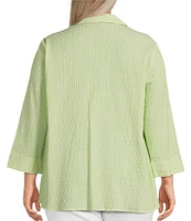 Ali Miles Plus Size Woven Yarn-Dye Striped Wire Neck 3/4 Sleeve Hi-Low Hem Button Front Tunic
