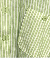 Ali Miles Plus Size Woven Yarn-Dye Striped Wire Neck 3/4 Sleeve Hi-Low Hem Button Front Tunic