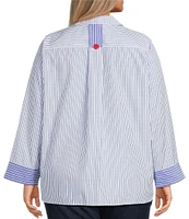 Ali Miles Plus Size Yarn Dye Stripe Point Collar Long Sleeves Hi-Low Hem Tunic