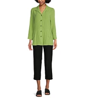 Ali Miles Point Collar 3/4 Sleeve Button Front Tunic
