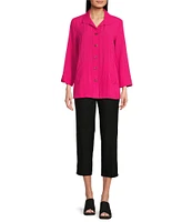 Ali Miles Point Collar 3/4 Sleeve Button Front Tunic