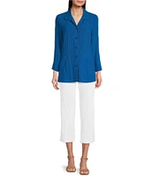 Ali Miles Point Collar 3/4 Sleeve Button Front Tunic